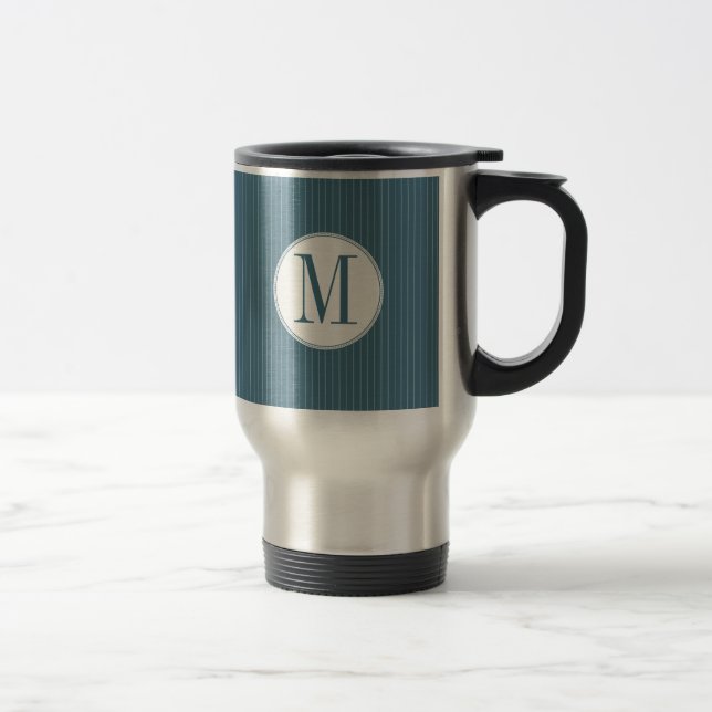 Steel Blue Pinstripe Single Monogram Mug (Right)