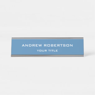 Steel Blue Plain Elegant Minimalist Simple Desk Name Plate