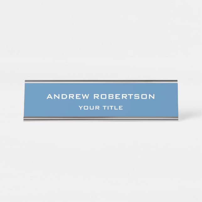 Steel Blue Plain Elegant Minimalist Simple Desk Name Plate (Front)