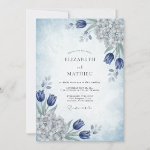 Steel Blue Poetic Spring Wedding Invitation