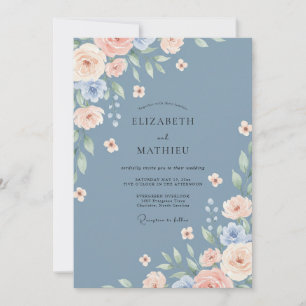 Steel Blue Refined Spring Wedding Invitation
