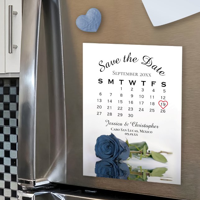 Steel Blue Rose Save the Date Calendar Magnet (Creator Uploaded)