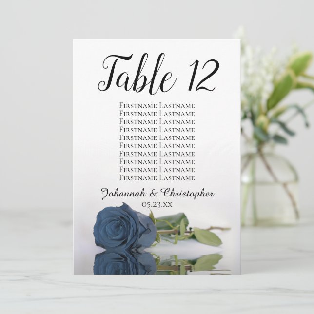 Steel Blue Rose Wedding Table Seating Chart Large (Standing Front)