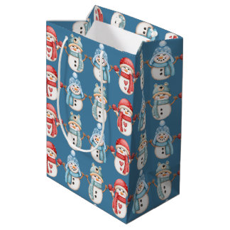 Steel Blue Snowmen Medium Gift Bag