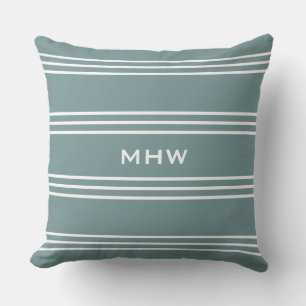 Steel Blue Stripes custom monogram throw pillows