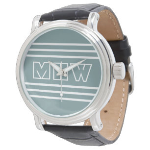 Steel Blue Stripes custom monogram watches