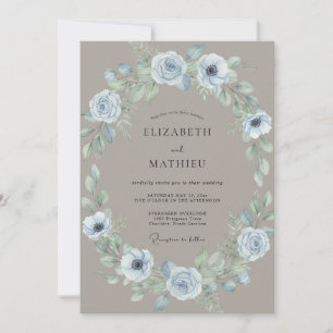 Steel Blue Taupe Vine Wedding Invitation