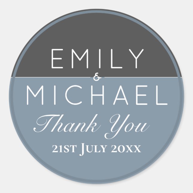 Steel Blue Thank You Favour / Decoration Stickers (Front)