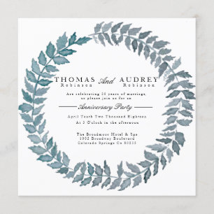 Steel Blue Vine Watercolor Anniversary Party Invitation