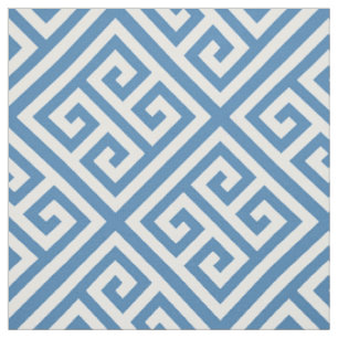 Steel Blue White Med Greek Key Diag T Pattern #1 Fabric