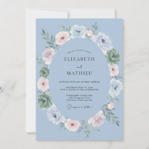Steel Blue Wreath Wedding Invitation
