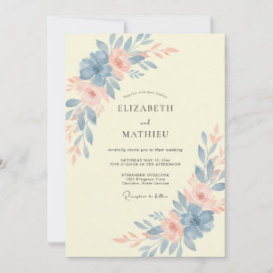 Steel Blue Yellow Peony Wedding Invitation