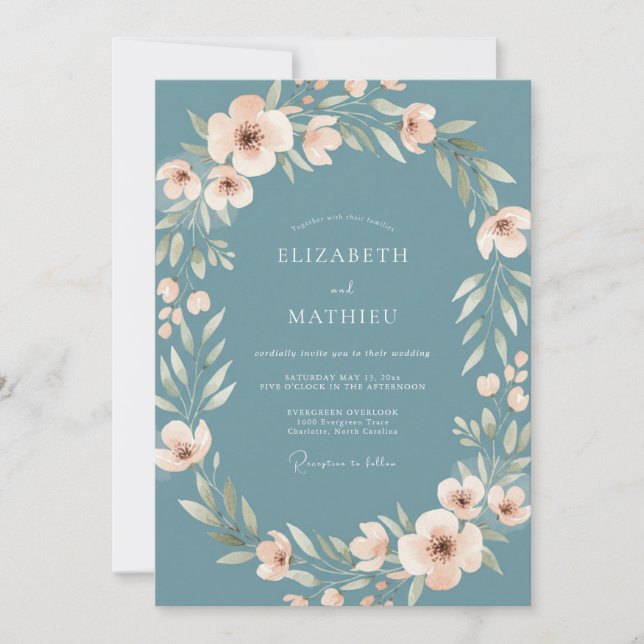 Steel Blush Blossom Wedding Invitation (Front)