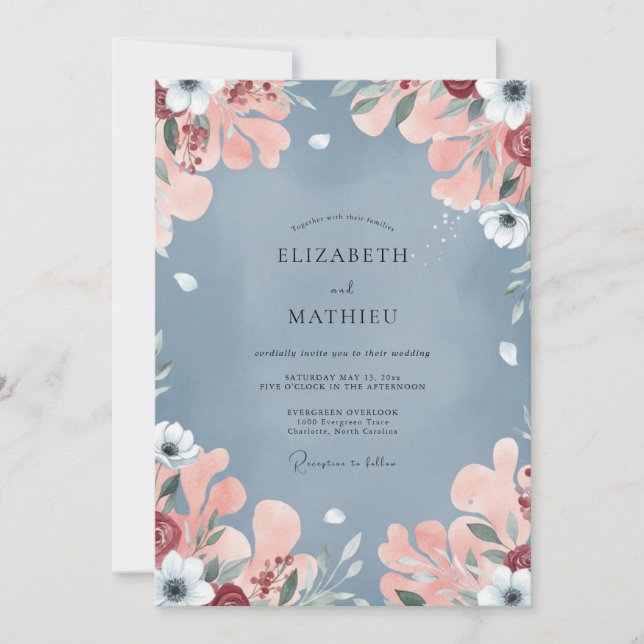 Steel Blush Peony Wedding Invitation (Front)