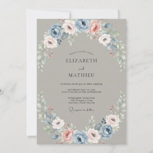 Steel Blush Ranunculus Eucalyptus Wedding Invitation