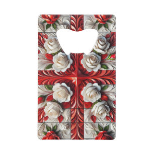 Steel Bottle Opener with English Roses Credit Card Bottle Opener