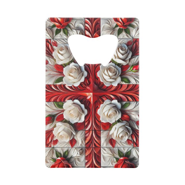 Steel Bottle Opener with English Roses Credit Card Bottle Opener (Front)