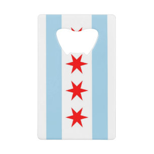Steel Bottle Opener with flag of Chicago, USA Credit Card Bottle Opener