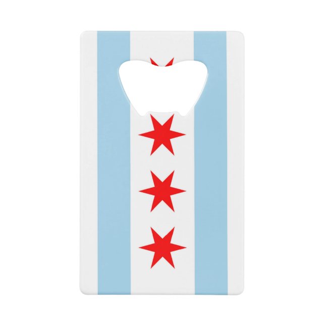 Steel Bottle Opener with flag of Chicago, USA Credit Card Bottle Opener (Front)