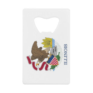 Steel Bottle Opener with flag of Illinois, USA Credit Card Bottle Opener