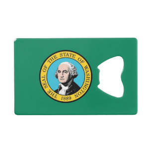 Steel Bottle Opener with flag of Washington State Credit Card Bottle Opener