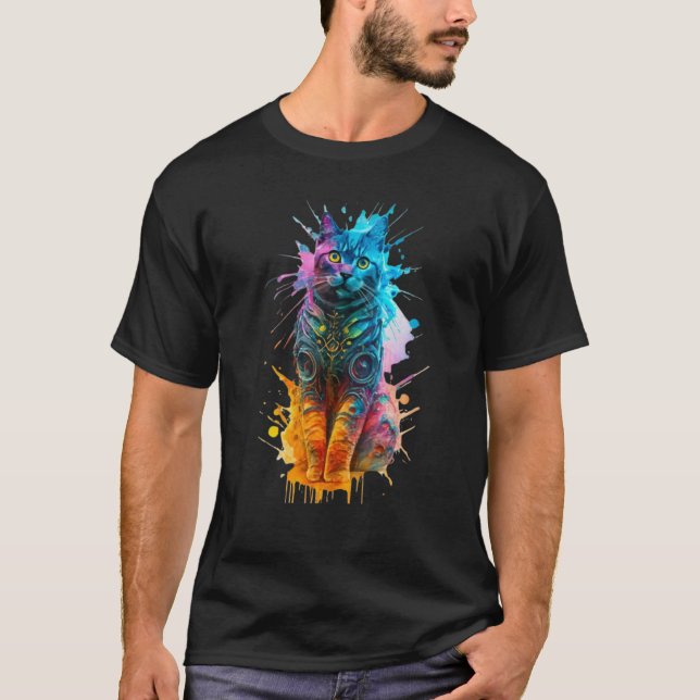 Steel CATsilhouette in Long Winter CAT Cyborg Pose T-Shirt (Front)