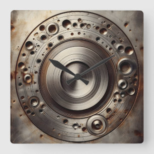 steel circles, dents and pits square wall clock