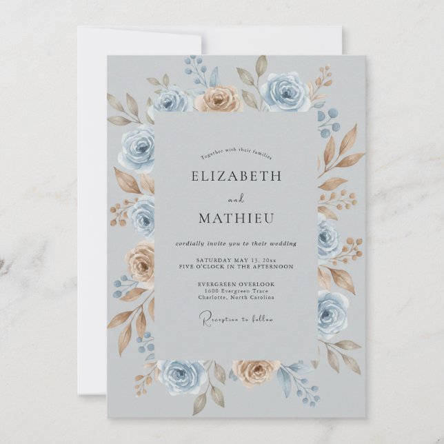 Steel Copper Foliage Eucalyptus Wedding Invitation (Front)