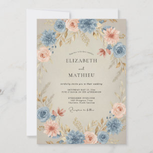 Steel Coral Peony Wedding Invitation