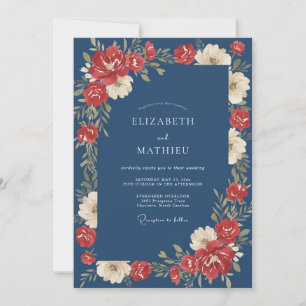 Steel Crimson Petal Wedding Invitation