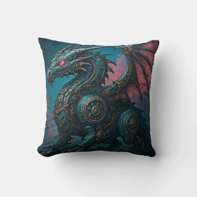 Steel Dragon Throw Pillow (Front)