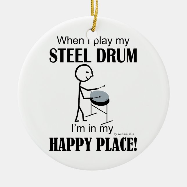 Steel Drum Happy Place Ceramic Ornament (Front)