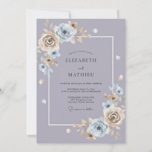 Steel Dusty Mauve Peony Wedding Invitation
