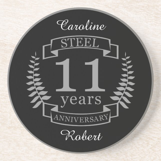 Steel Eleventh wedding anniversary 11 years Coaster (Front)