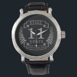 Steel Eleventh wedding anniversary 11 years Watch<br><div class="desc">A design to celebrate 11 years of marriage. This design has a grey (steel) coloured laurel design on a black background. Steel is the traditional gift for this occasion. The text reads Steel 11 years anniversary. A romantic design to celebrate your 11th year of marriage. If you would like any...</div>