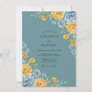 Steel Gold Ranunculus Eucalyptus Wedding Invitation