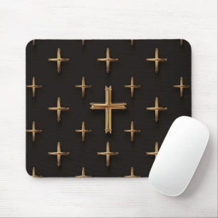 Steel Golden Jesus Cross Art Christian Mouse Pad