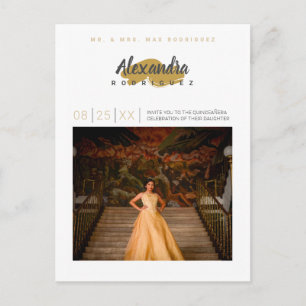 Steel Grey and Gold Photo Quinceanera Invitation Postcard