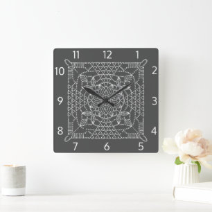 Steel Grey Crochet Chart Square Wall Clock