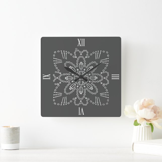 Steel Grey Crochet Chart Square Wall Clock (Home)