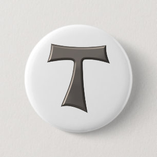 Steel Grey Look Franciscan Tau Cross 2 Inch Round Button