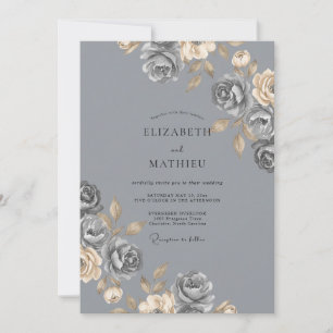 Steel Grey Rose Wedding Invitation
