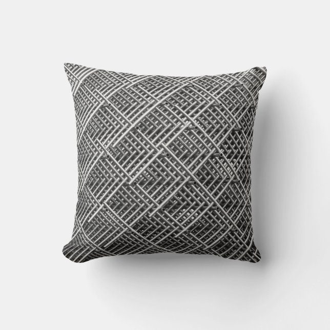 Steel Grid Industrial Mesh Pattern Throw Pillow (Front)