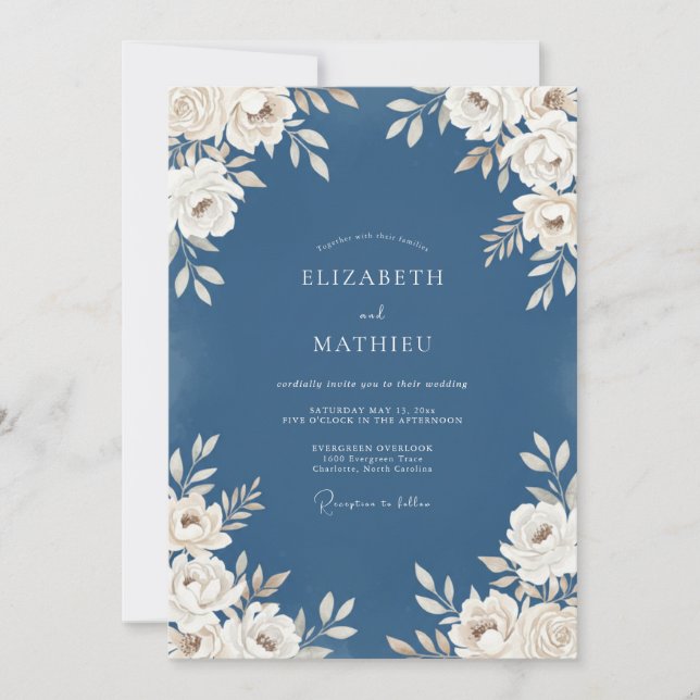 Steel Ivory Petal Wedding Invitation (Front)