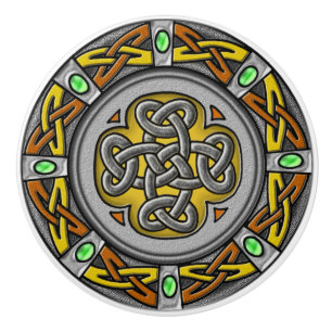 Steel, leather and gems digital image celtic knot ceramic knob