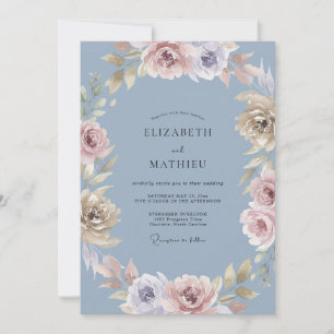 Steel Lilac Mauve Petal Wedding Invitation