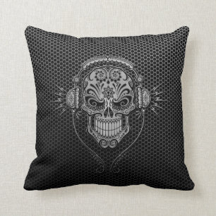 Steel Mesh DJ Sugar Skull Throw Pillow