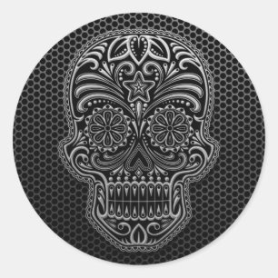 Steel Mesh Sugar Skull Classic Round Sticker