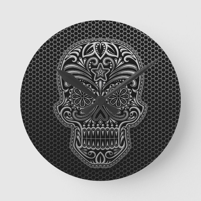 Steel Mesh Sugar Skull Round Clock (Front)