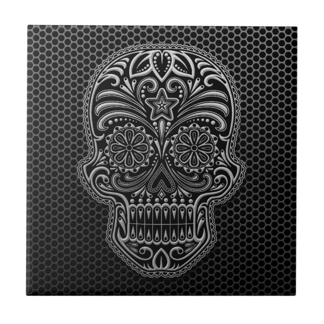 Steel Mesh Sugar Skull Tile (Front)